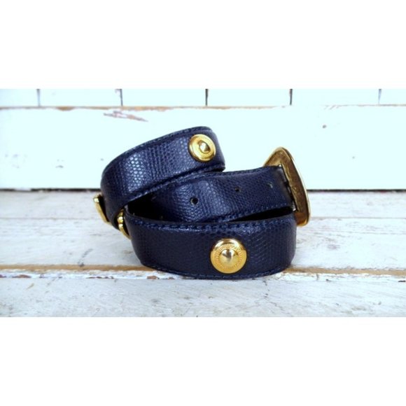 Dark blue gold crown/medallion faux leather statement belt - Picture 5 of 5